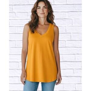 NEW DIVA USA soft knit v-neck sleeveless top in tangerine